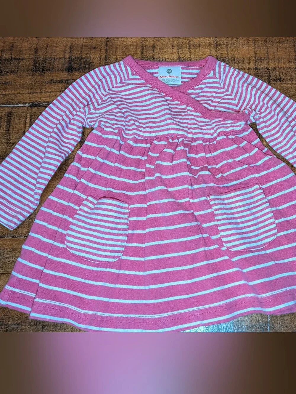 Hanna Andersson Pink & White Striped Dress with Matching Bloomers, 60, 3-6m